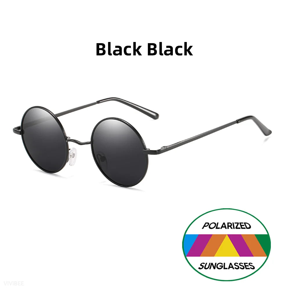 VIVIBEE Classic Polarized Round Metal Sunglasses Casual Sun Glasses for Women Retro UV400 Men Black Shades 2026 Trend Eyewear