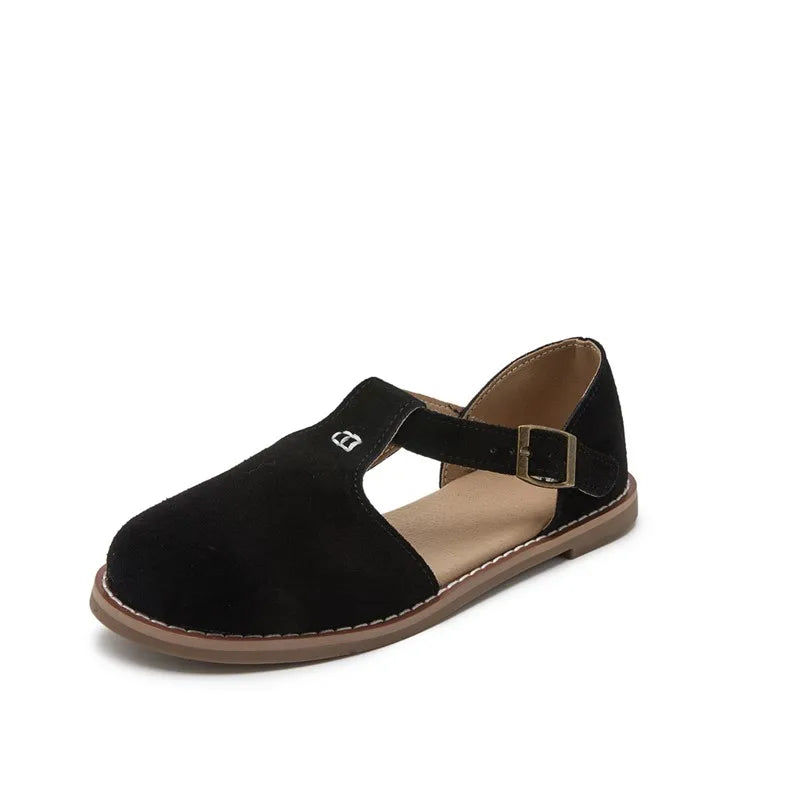 AIYUQI Flat-Soled Retro Frosted Genuine Leather Women's Sandals 2026 New Hollow Women's Shoes Roman Baotou Sandals for Women
