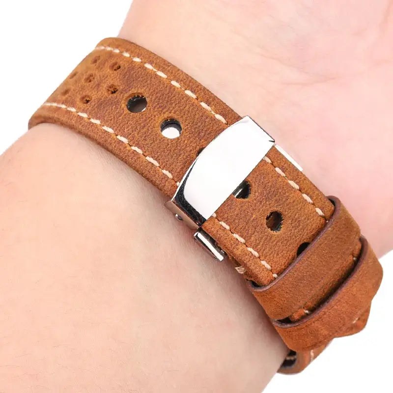 TicWatch Pro 5, Pro 3 & E3 Perforated Leather Band, Folding Clasp