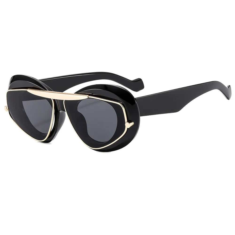 NEW Punk Oval Sunglasses 2000'S Women Men Y2K Hip Hop Luxury Brand Square Sun Glasses UV400 Unisex Shades Eyewear