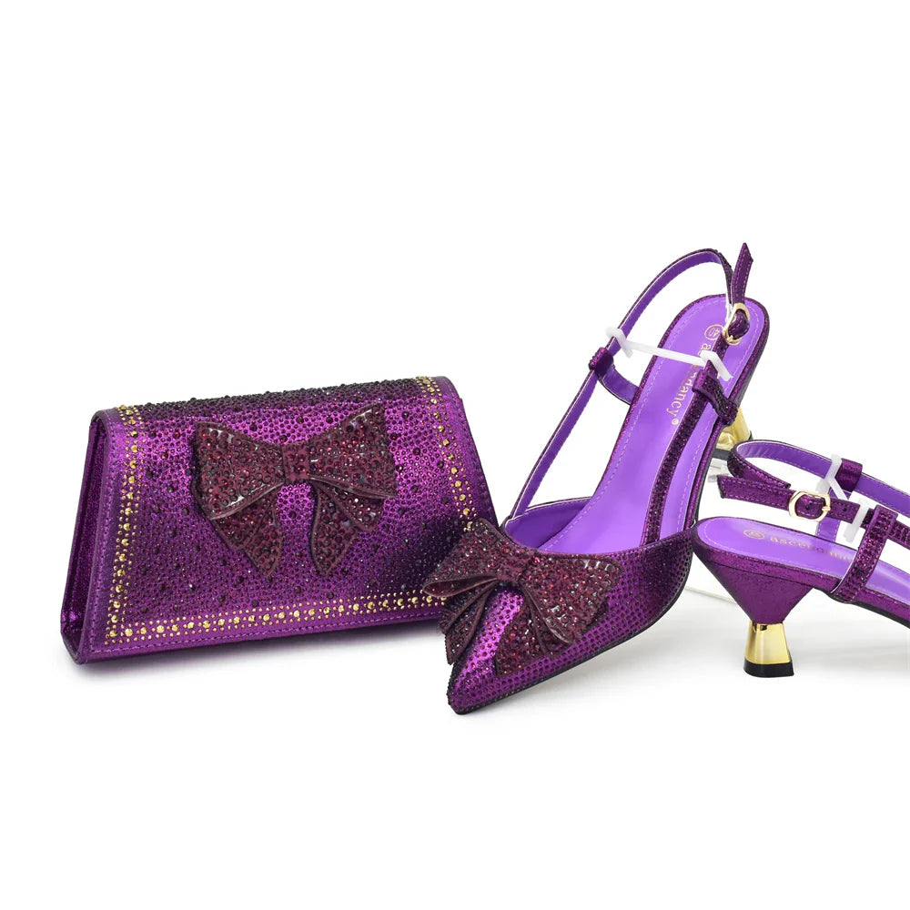 Conjuntos de zapatos y bolsos italianos para fiesta de noche HFG1-1