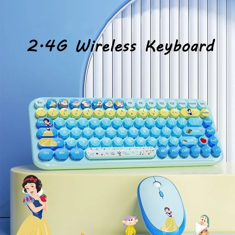 Kawaii Princess Wireless Keyboard and Mouse Set Cartoon Theme Keycaps Keyboards 2.4G Wireless Keyboard For Laptop Girls Gift