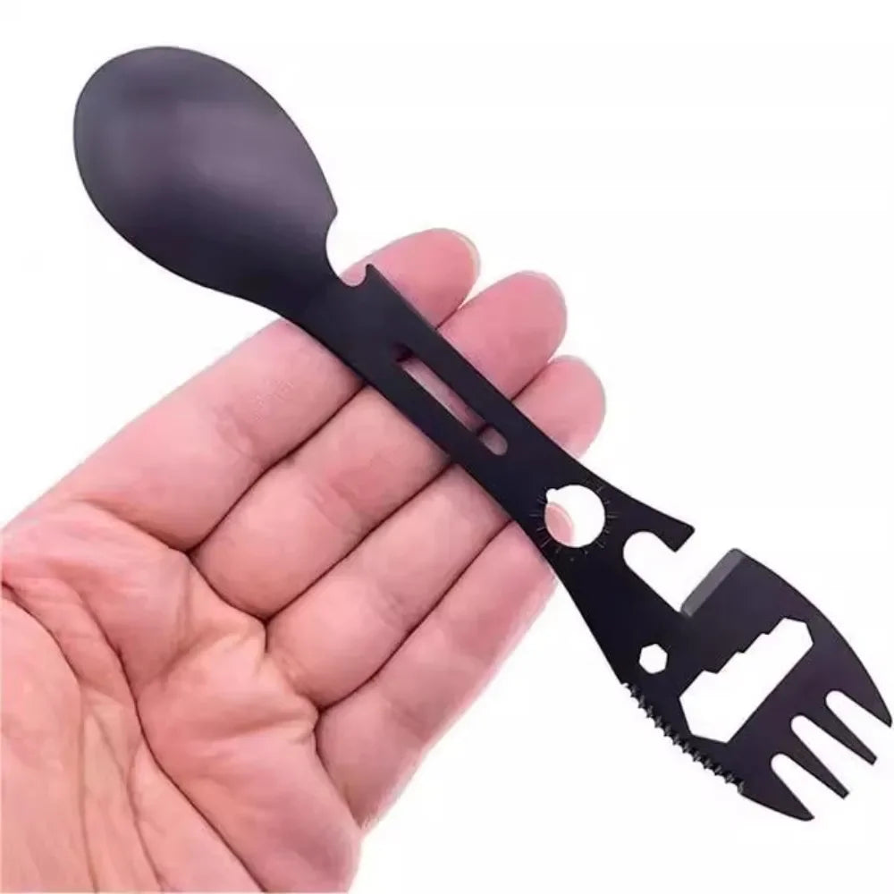 Camping Cutlery Set, 5-in-1 Outdoor Survival Gear, Travel Hiking Portable Cutlery, Fork Spoon with Opener