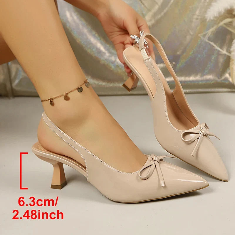 Bow Pointed Toe High Heels Sandals Women Fashion Design Stiletto Heeled Mules Sandals Woman Summer Plus Size 43 Slingback Shoes
