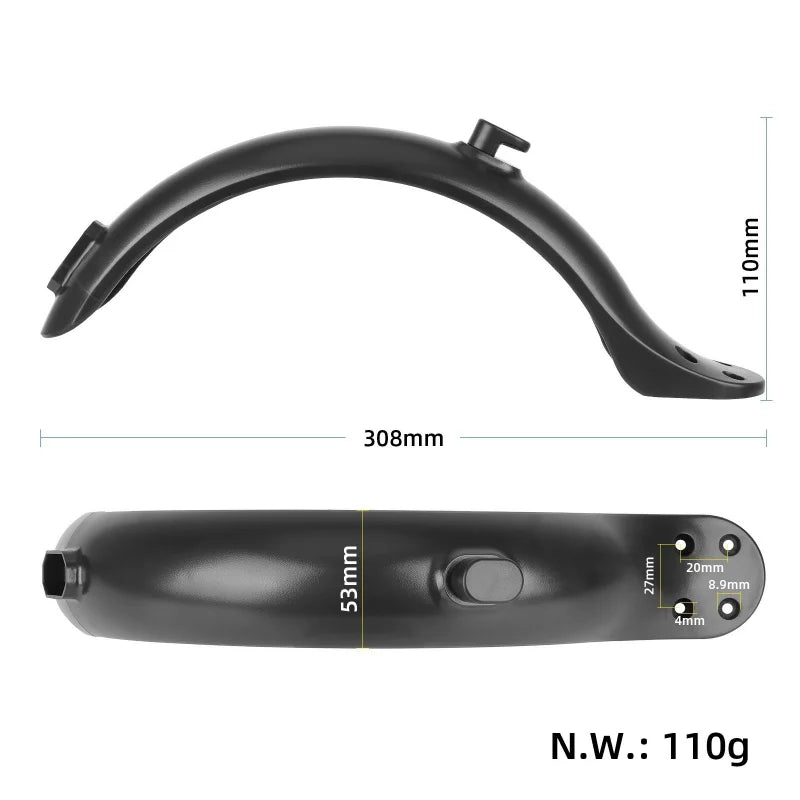 Electric Scooter 4 Hole Fender with Tail Light & Screws & Caps Splash Proof Mudguard Wear Resistant for 8.5 Inch E-scooter