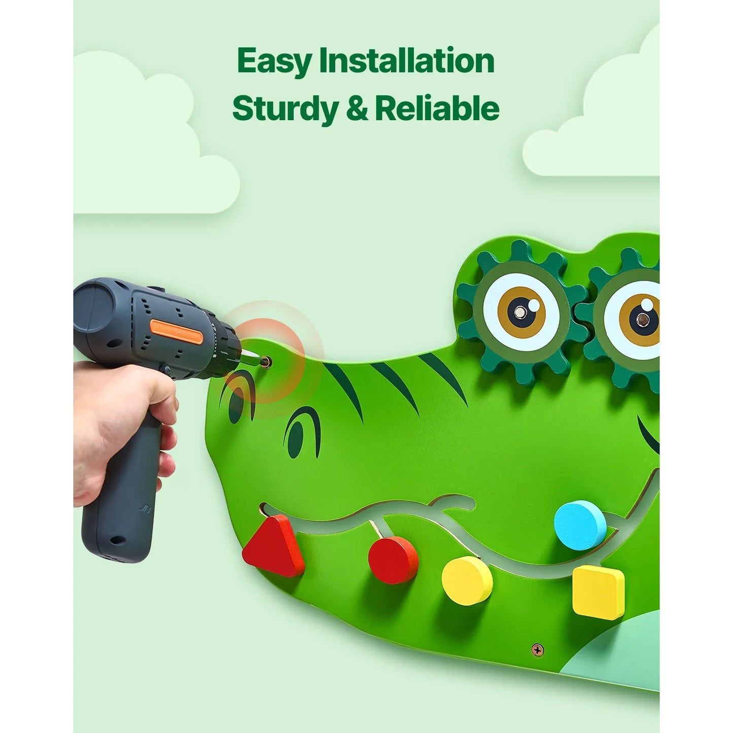 SucceBuy 9-Activities Crocodile Kids Busy Hanging Board Toy Montessori Early Learning Puzzle Decor Panels Toys for Children Gift