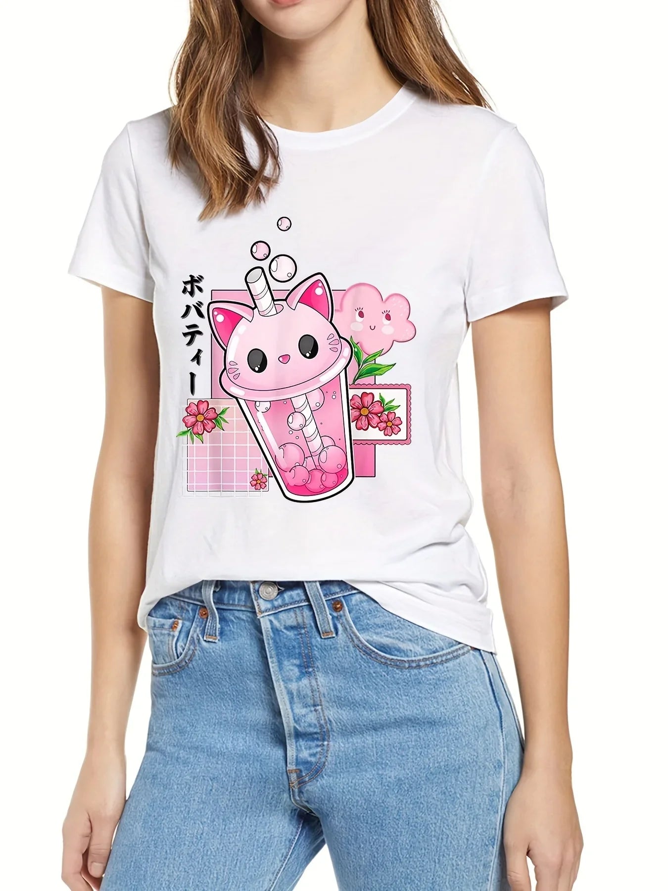 Camiseta con Taza de Gato y Té Boba