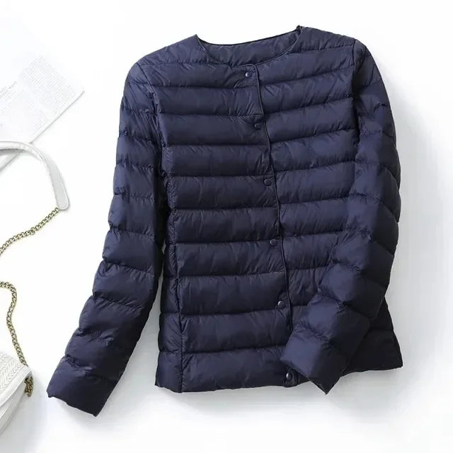 2024 New Autumn Winter Warm Ultra Light Weight Puffer Coats Down Jacket Women Slim Jacket Female Fashion White Duck Down Coat