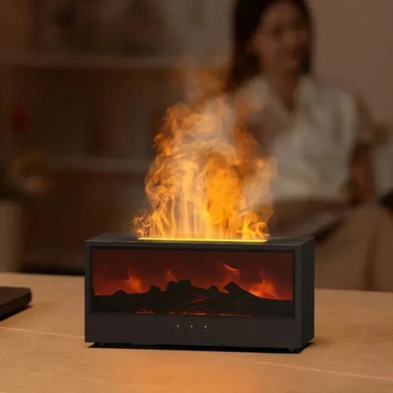 Simulated 3D flame aromatherapy machine, essential oil humidifier, color atmosphere lighting with remote control, holiday gift