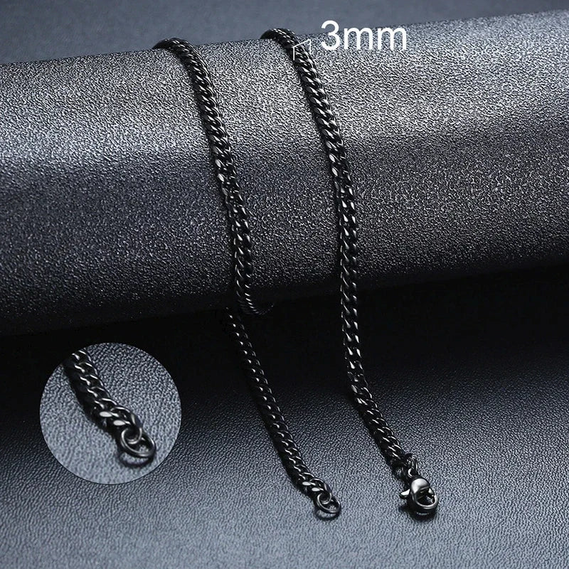 3-11mm Classic Cuban Chain Necklace for, Silver Black Gold Grey Color