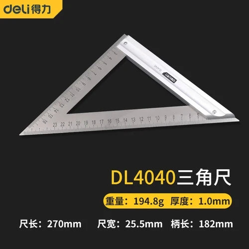 DELI 90 Degree Angle Ruler Stainless Steel L Shape Ruler Double Sided Ruler Measuring Tool Metal Straight Woodworking Tools