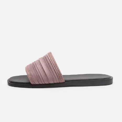 2025 Summer Flat Slippers Open Toe Beach Wearing Slides Pleated Women Shoes Black 35-40