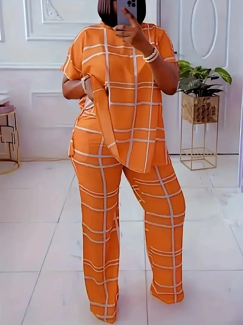 Short Sleeve 2 Piece Women Sets 2025 Spring Summer Matching Sets Stripe Print Two Pieces Sets Top Pants Suits Outfits Clothing