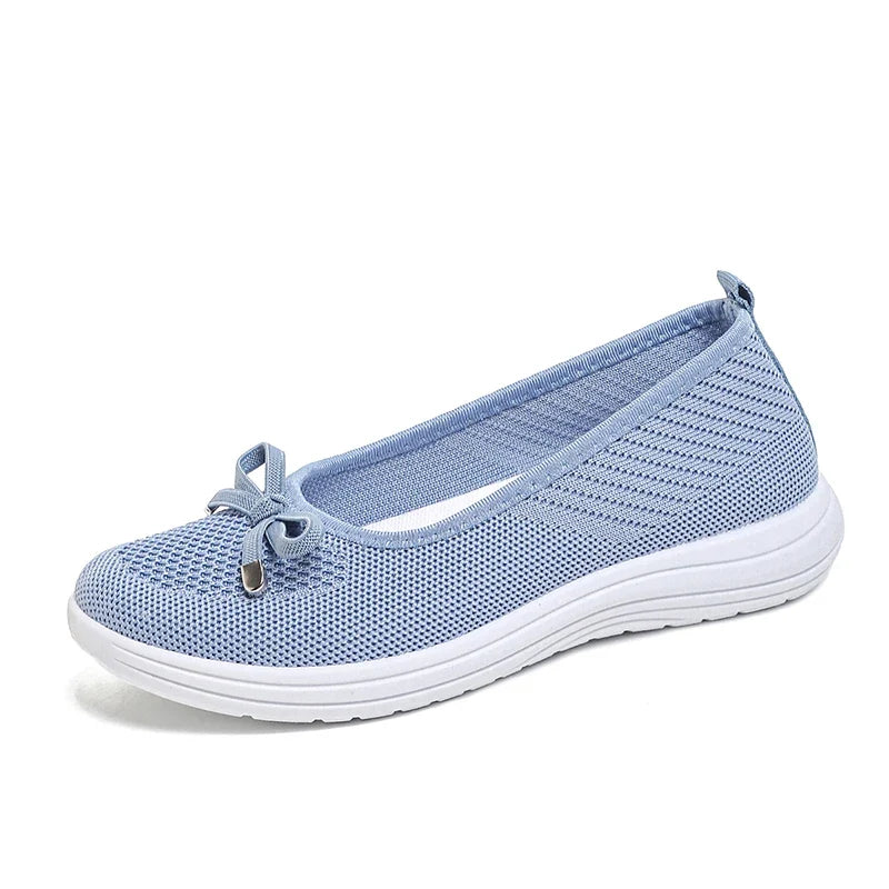 Women's Breathable Mesh Flat Shoes, Decorated with a Bow, Are Lightweight and Comfortable, Perfect for Mom Shoes.