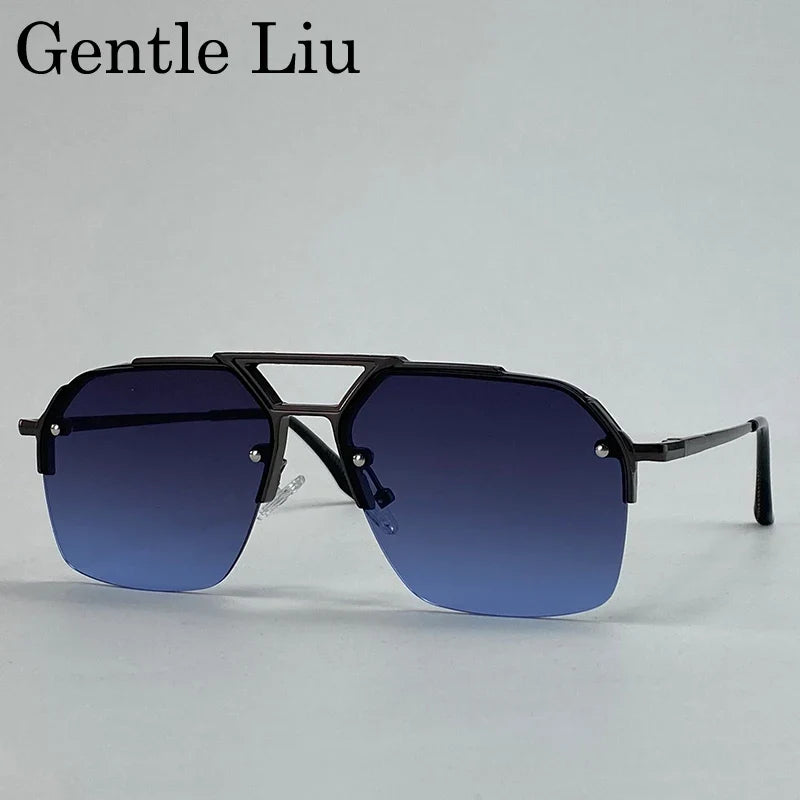 Oversized Retro Square Sunglasses Men 2026 Luxury Brand Punk Metal Double Beam Sunglass Classic Steampunk Eyewear Outdoor Shades