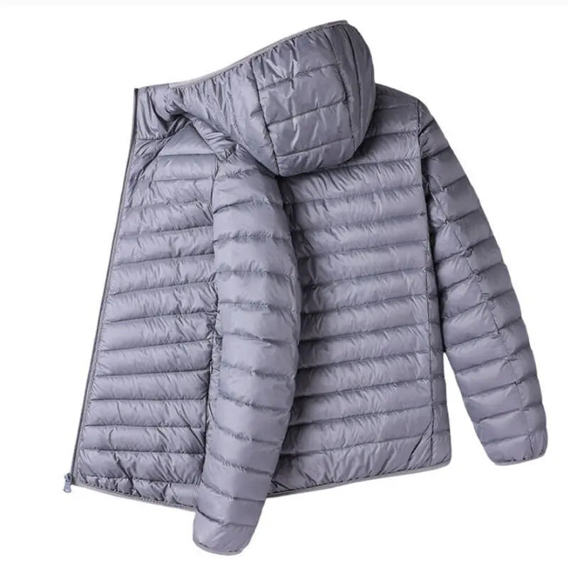 Men Solid Color Hooded Puffer Coat, Winter Lightweight Casual Outdoor Sports Warm Jacket for Male