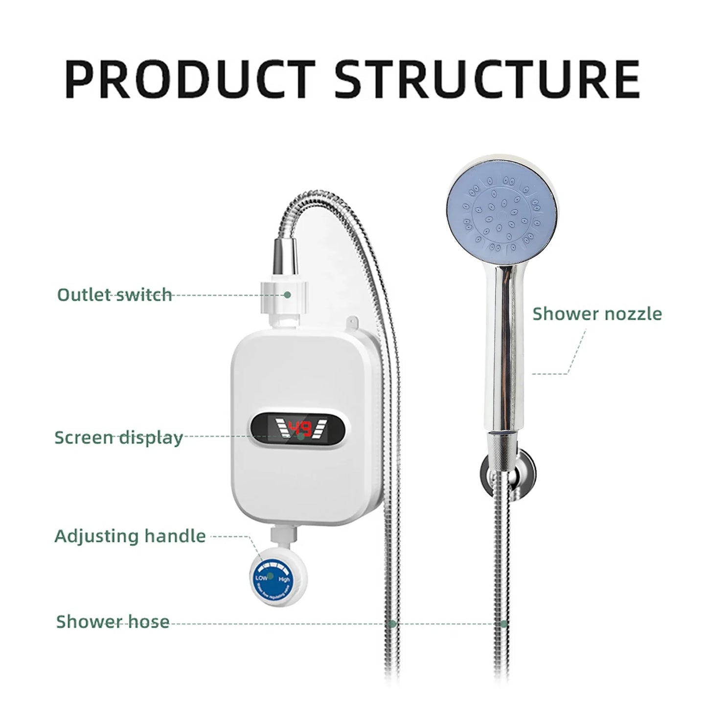 3500W Instant Electric Water Heater With LCD Display IPX4