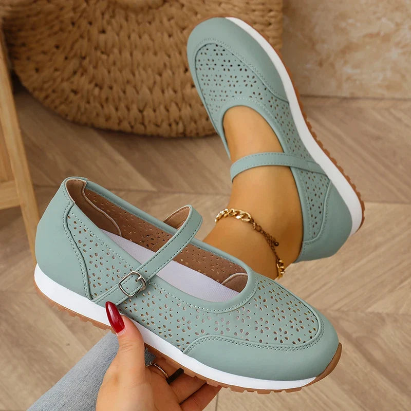 White Hollow Out Platform Sneakers Women 2025 Plus Size 36-43 Breathable Sports Shoes Woman Comfort Non Slip Walking Flats Mujer