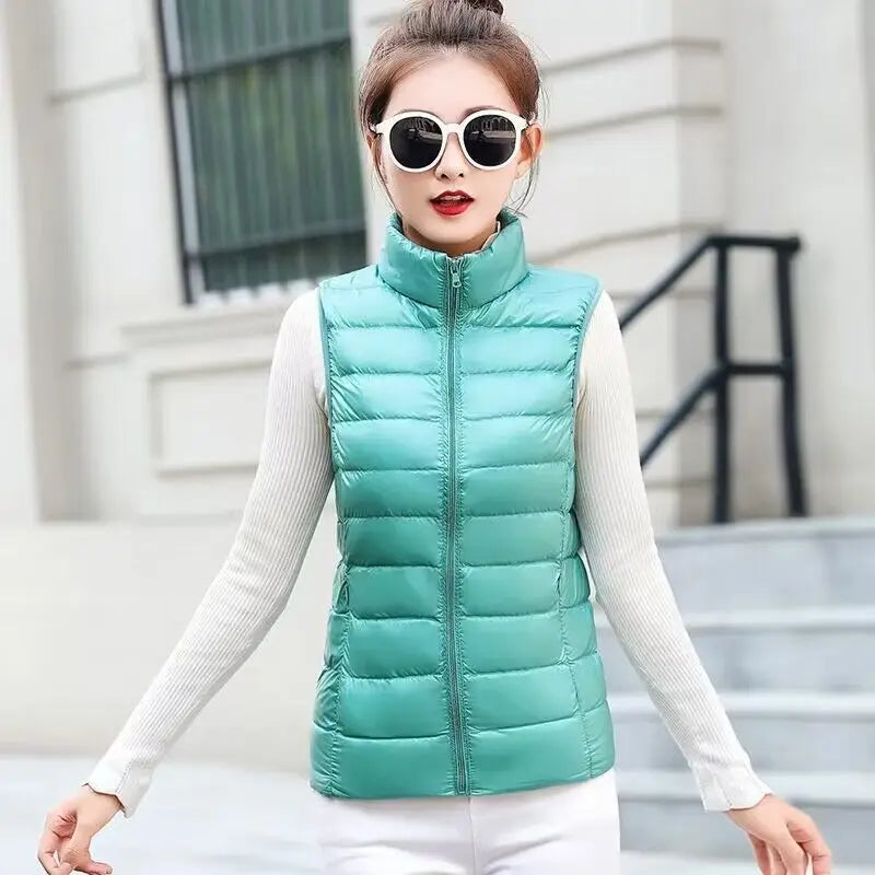 2026 White Duck Down Jacket Women Vest Autumn Winter Sleeveless Waistcoat Warm Lightweight Puffer Jacket Female Tops Outwear