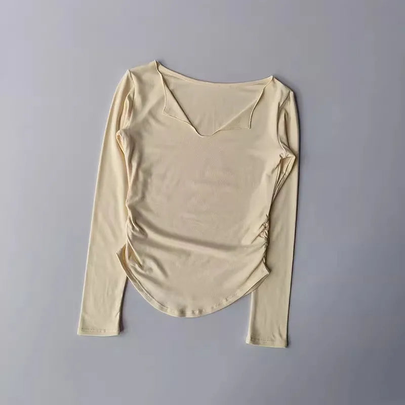 Women's yoga sports long sleeved, autumn and winter high-end slim fit small V-neck sports top fitness long sleeved T-shirt