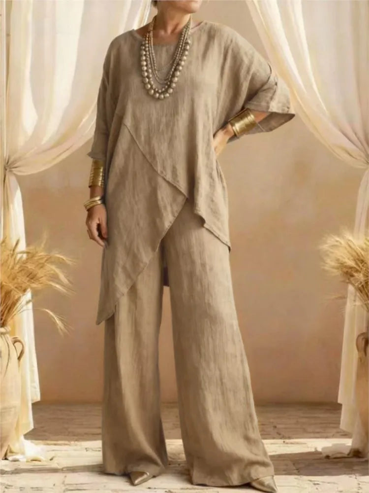 2026 Fashion Loose Women's Matching Sets Casual Half Sleeve Loose Tops And Wide Leg Pants 2 Piece Outfits Woman