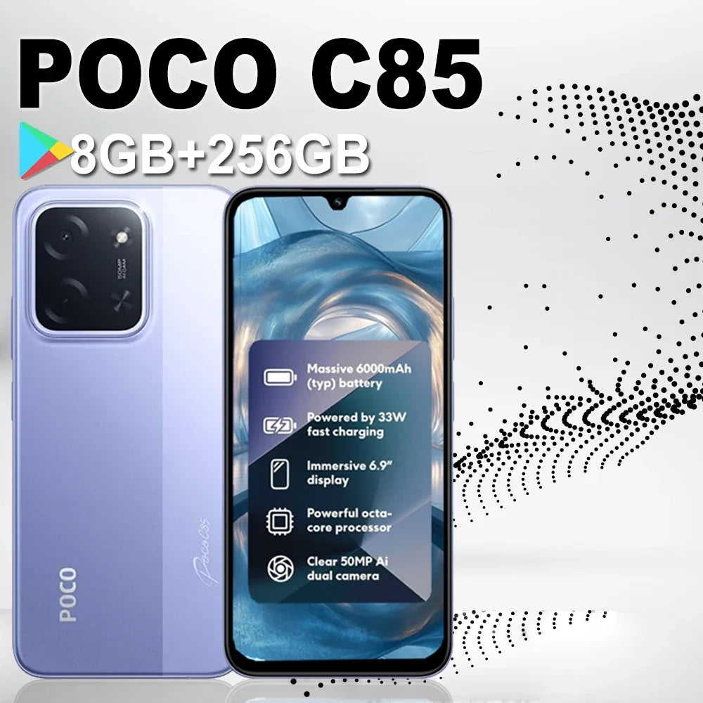 XIAOMI POCO C85 original smart phone 6000mAh/8GB+256GB memory/support GPS/NFC Smart phone
