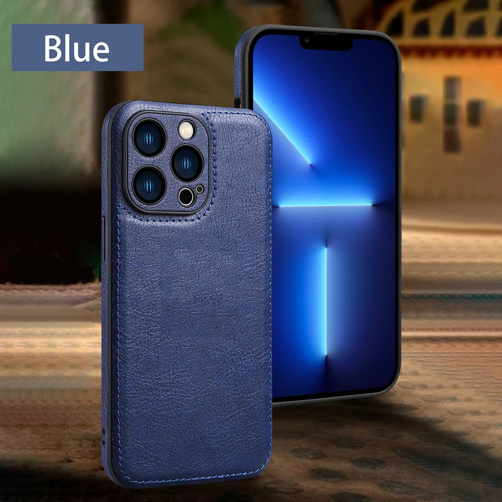 Soft Leather Case for iPhone 15 14 13 12 11 16 Pro Max XR XS Max 7 8 Plus Ultra Thin Lens Protection iphone16 16Pro Cover Coque