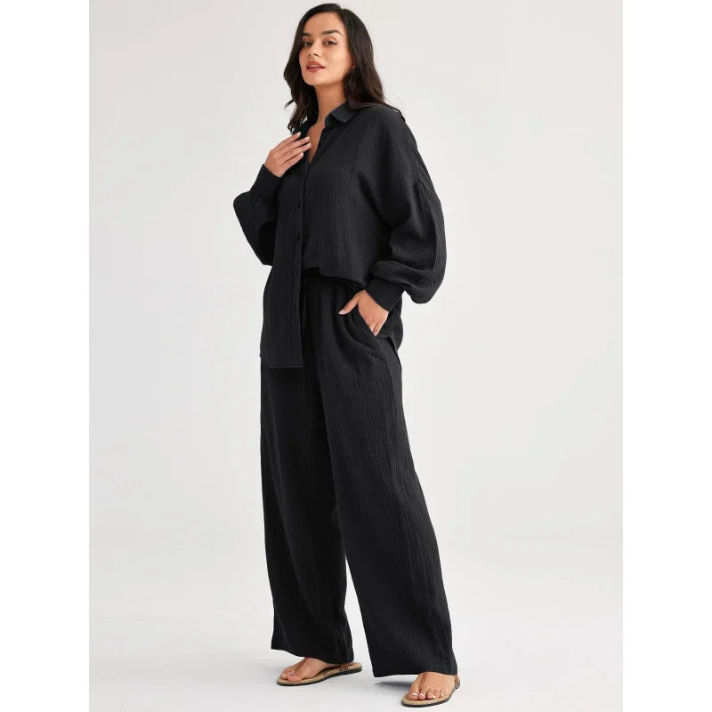 2026 Spring and Summer Casual Suit New Fashion Suit Loose Casual Top Wide Leg Pants Two-piece Set for Women