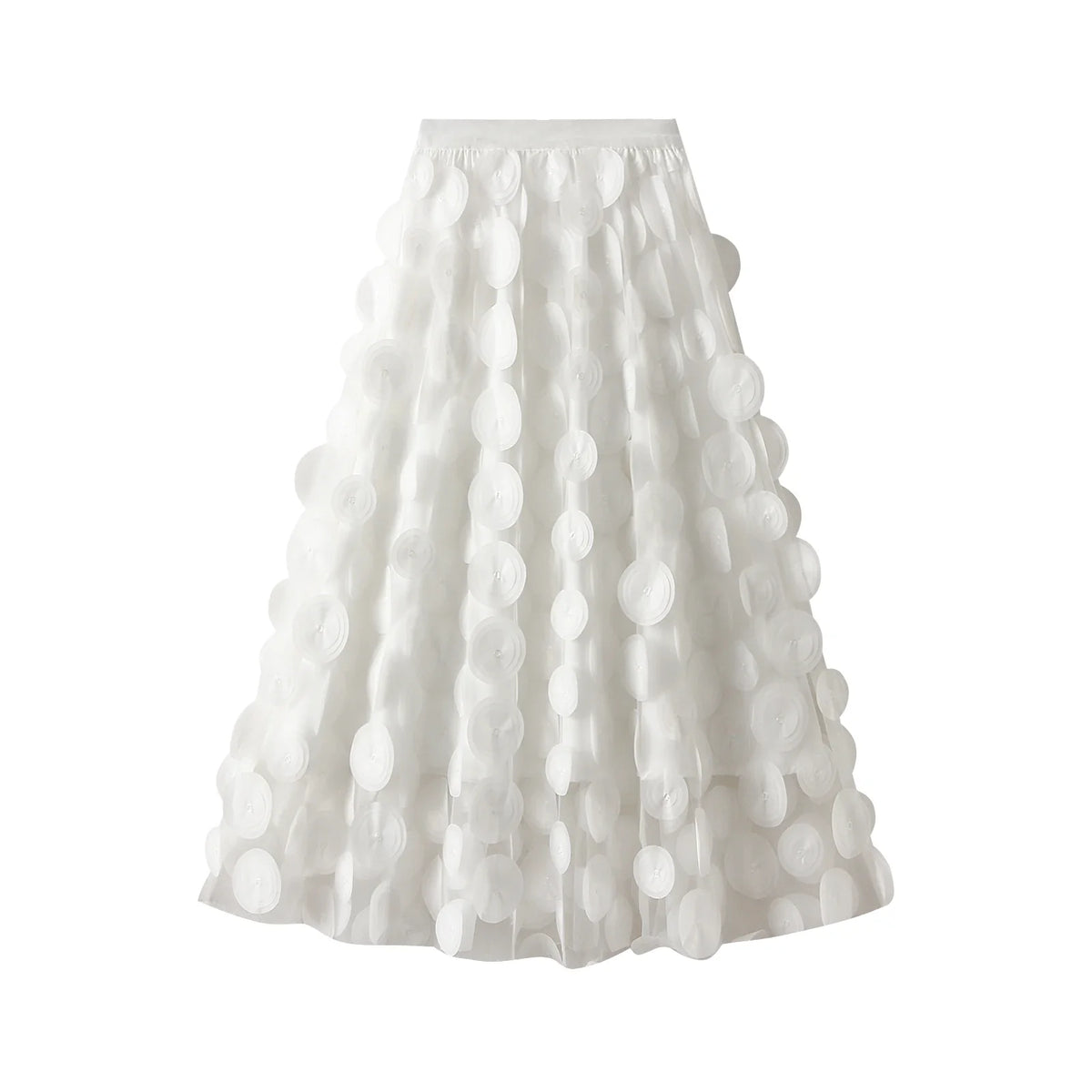 Women Tulle Tutu Skirt Solid Color 3D Dot Elastic Mesh Fairy A-Line Skirt for Beach Party Streetwear
