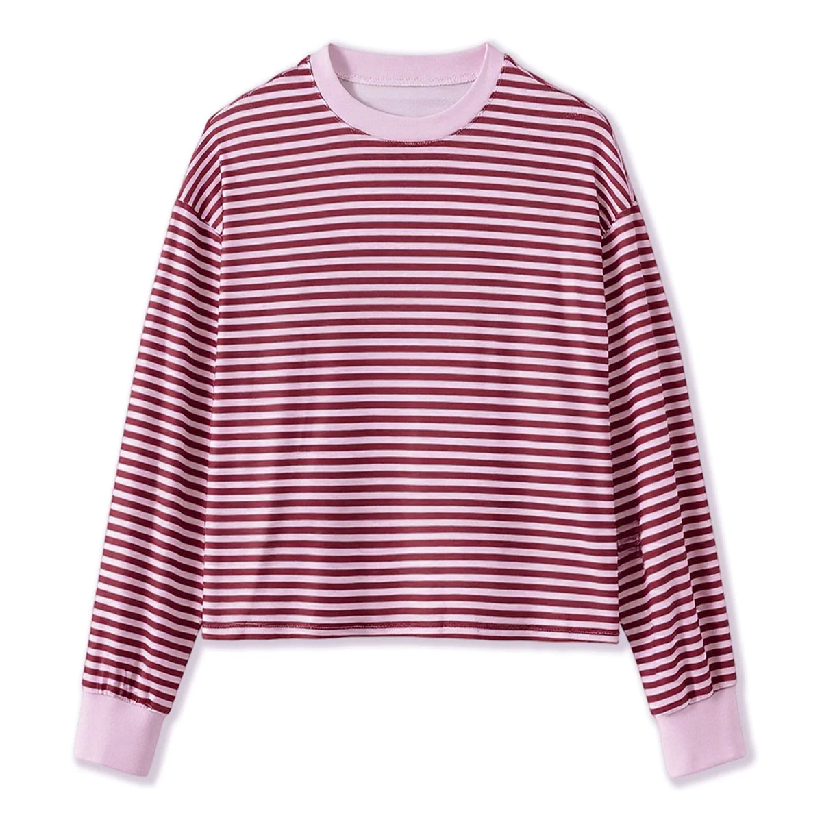 Spring Autumn Casual Loose Tops for Women Long Sleeve Round Neck Loose Fit Striped Print T-shirts