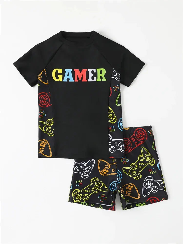 Boys' Short Sleeve Swimwear with Cool Graffiti