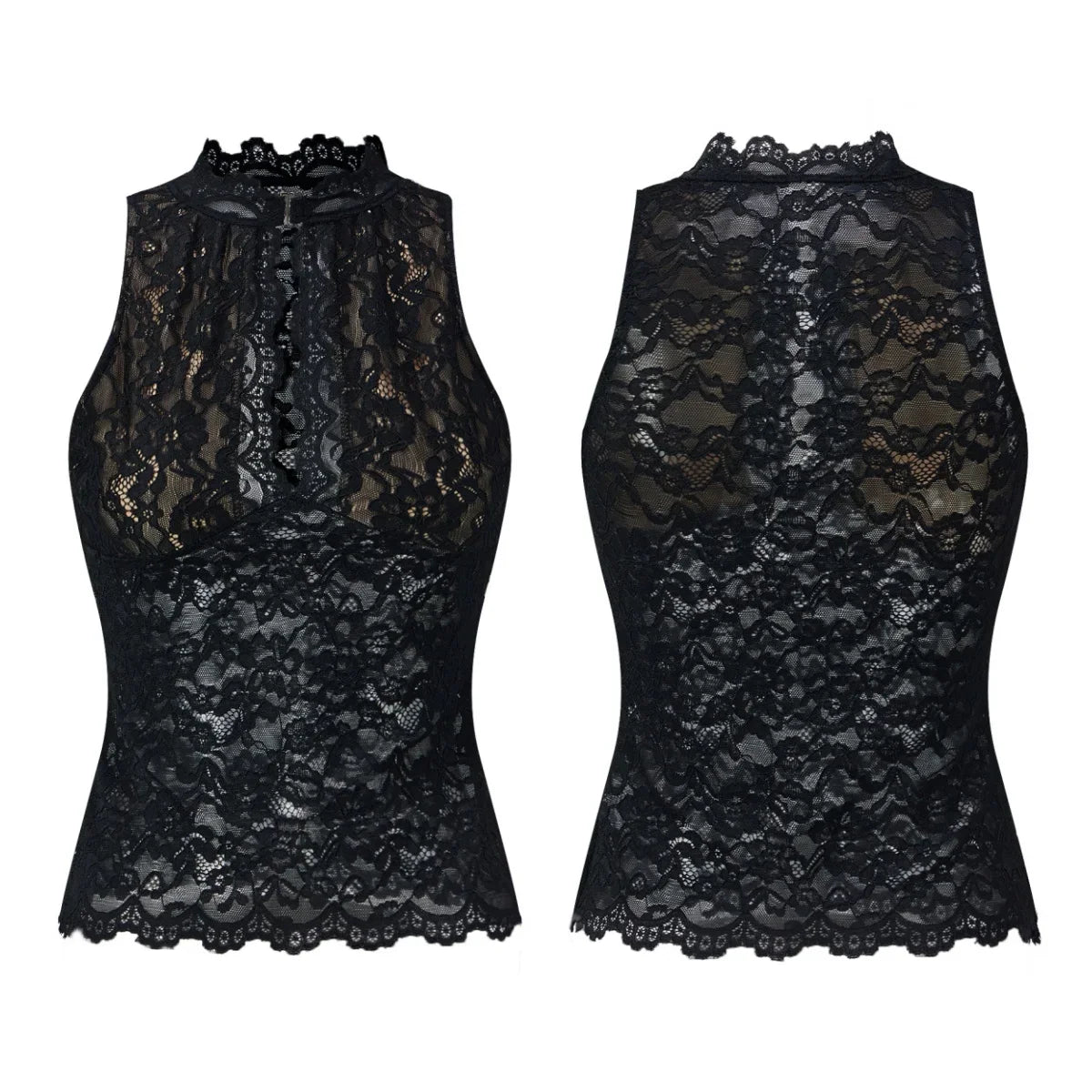 Women Retro Tank Tops Cut Out Mockneck Sleeveless Slim Fit Vest Trendy Summer Lace Corset Streetwear