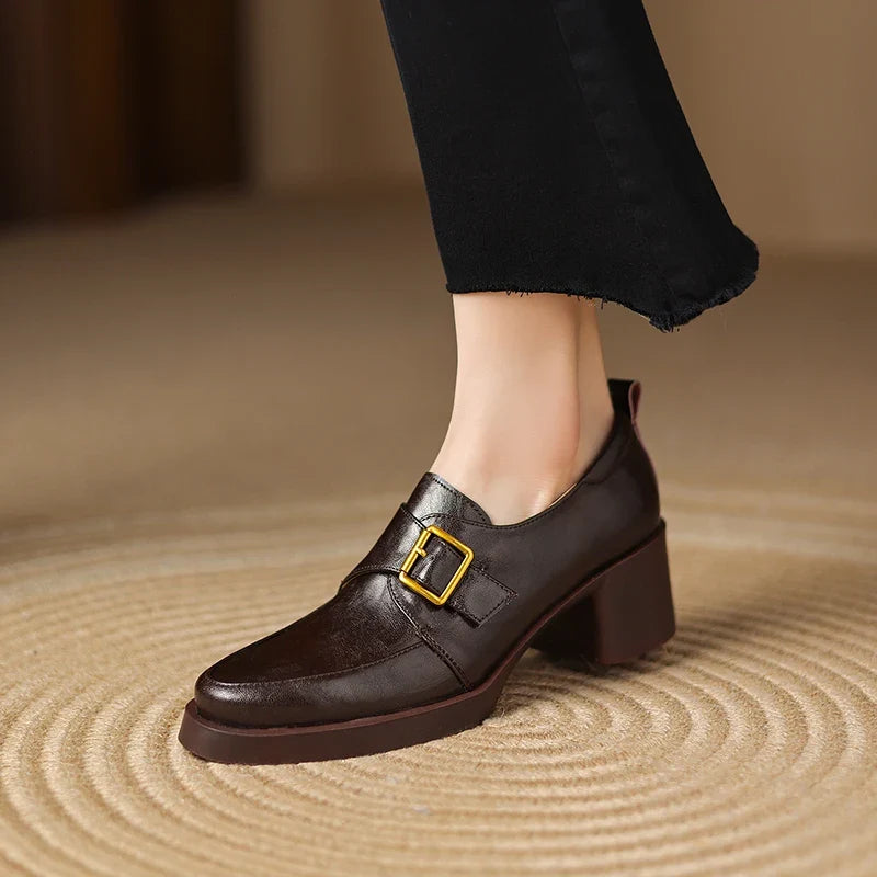 2026 New Women Pumps Pointed Toe Women Shoes Chunky Heel Loafers Fashion High Heels Split Leather Ladies Shoes Big Size 43