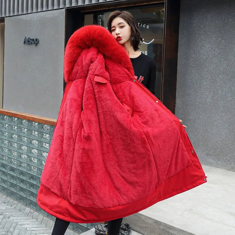 2026 New Winter Women Parka Fur Hooded Jackets Thicken Warm Cotton-padded Puffer Coat Casual Long Parkas Clothes Loose Outerwear