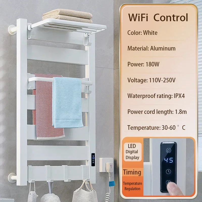 WiFi Smart Electric Heating Towel Rack Bath Towel Drying Cooling Rack Electric Bath Towel Clothes Dryer Heating Heater Bathroom