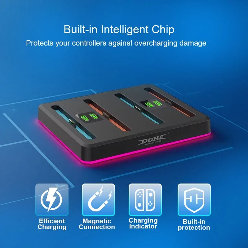 Multi-functional Charging Dock For Switch 2 Joy-Con Controller Charger Station RGB Light Fast Charging Stand For Switch2 Gamepad Charging Base With Type-C Cable