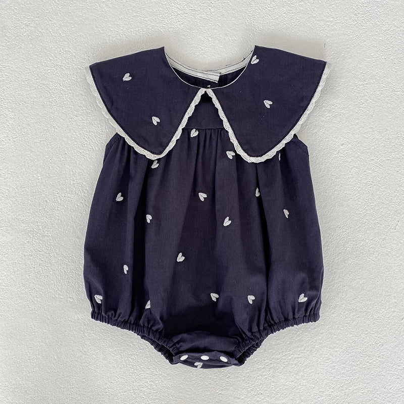 2026 New Summer Newborn Baby Girl Jumpsuit 0-24M Baby Girl Clothing Sleeveless Cotton Heart Print Princess White Rompers