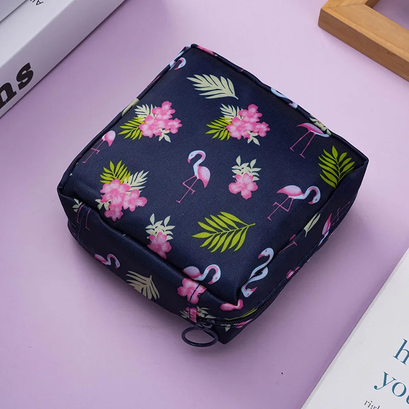 Zero Wallet Sanitary Napkin Storage Bag Portable Mini Simple Cartoon Cute Large Capacity Sanitary Cotton Portable Storage Bag