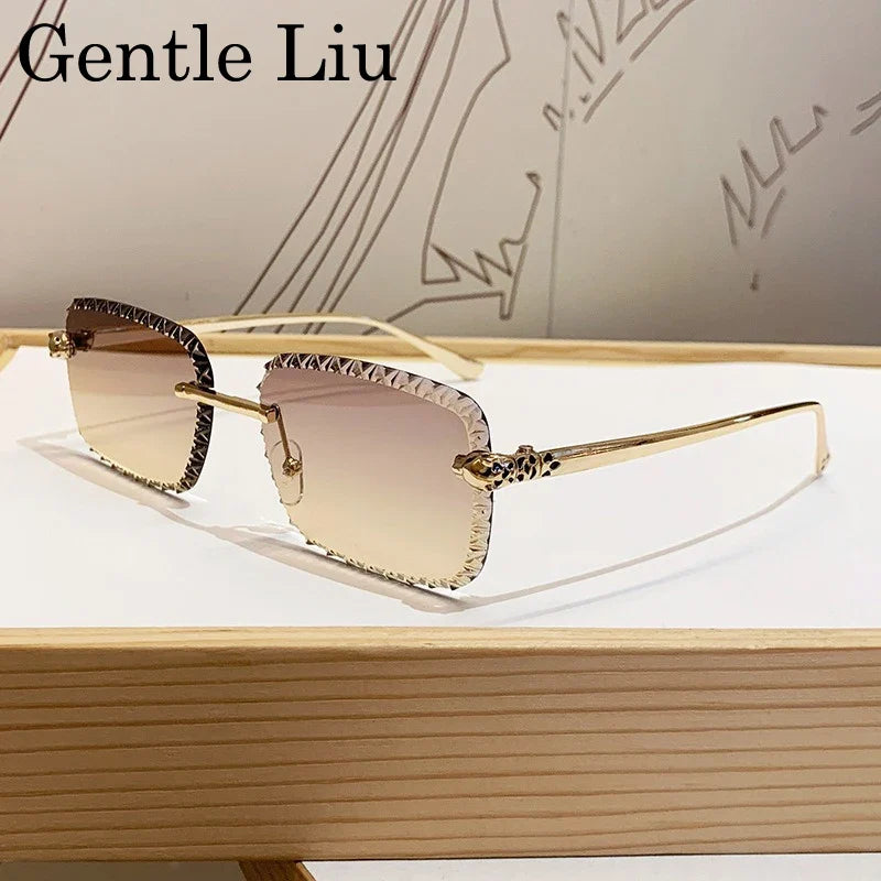 Retro Square Rimless Sunglasses Men 2026 Luxury Brand Framless Punk Rectangle Sun Glasses for Male Cut Edge Eyewear UV400 Shades