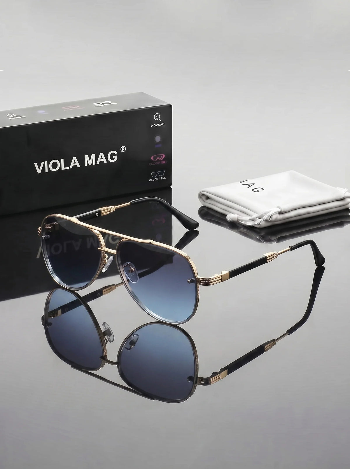 VIOLA MAG Retro Metal Gradient Toad Mirror, Unisex Daily Glasses for Commuting and Driving Decoration, with Glasses Bag