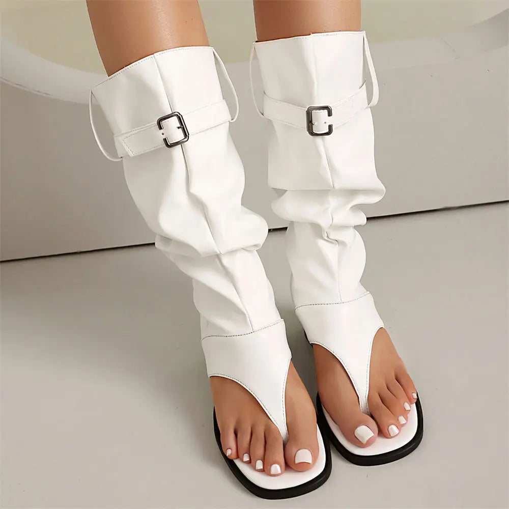 2025 Brand Plus Size 48 Trendy Denim Blue Gladiator Sandals Women Chic Black Chunky Heels Fashion Comfy Walk Summer Boot Shoes