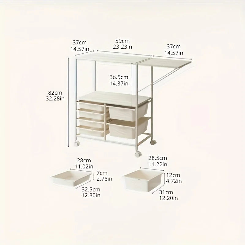 Kitchen Island Cart with 6 Drawers, Rolling Sideboard Cabinet, Dining Room Drawer Cart with Extended Desktop Kitchen Furniture