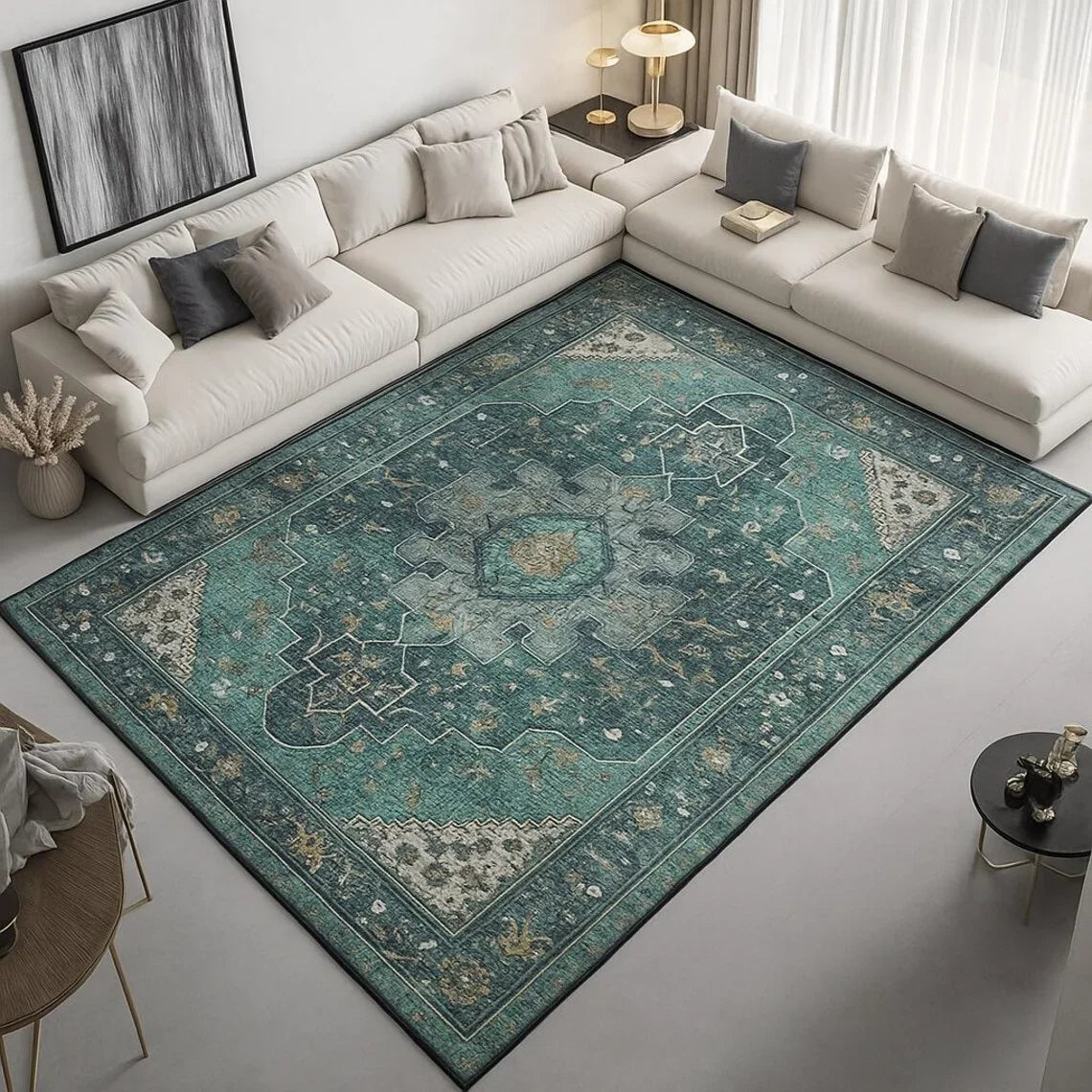 Red Oriental Area Rug Washable Geometric Polyester Carpet Bohemian Ethnic Style, Household Bedside Mat