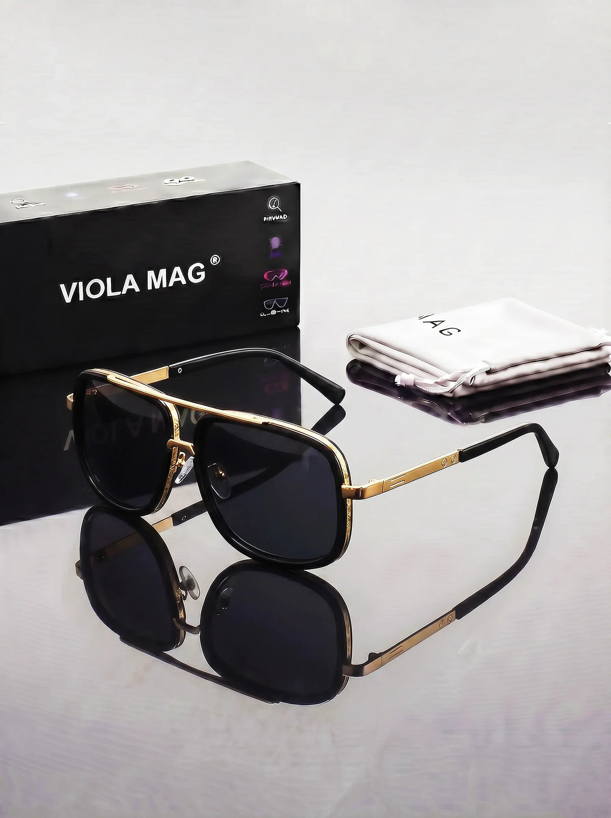 VIOLA MAG Luxury Retro Double Bridge Aviator Sunglasses, Premium Pilot Eyewear, Fashion Designer Shades with Protective Velvet