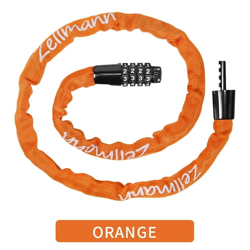 ZELLMANN Anti-theft Motorcycle Bicycle Lock MTB Road Bike Safety Chain Locks with Four Digit Combination Lock Bike Accessories