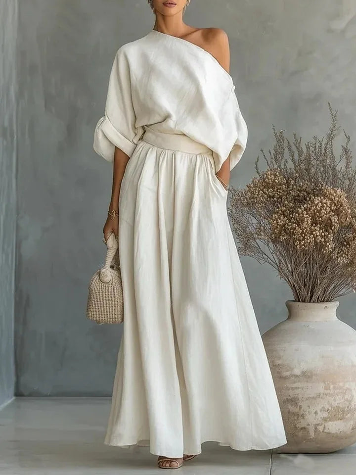 2026 Elegant Two-piece Short Sleeve Top & Casual Pants Set Woman Sexy Slash Neck Solid Suit Outfit Spring Fall Female Clothing
