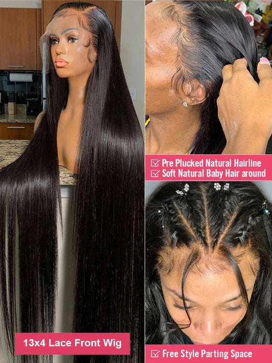 Pelucas de cabello humano sin pegamento pre-arrancado, listas para usar, lisas como un hueso brasileño, peluca de cabello humano con encaje frontal HD de 13x4 para mujeres