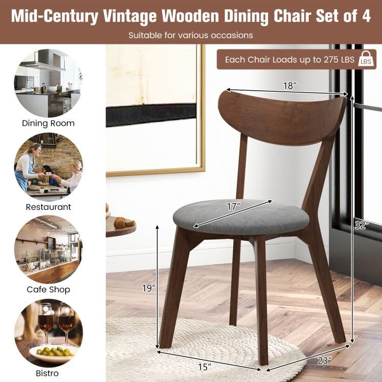 Juego de 2 sillas de comedor de madera curvada de mediados de siglo, asiento tapizado gris