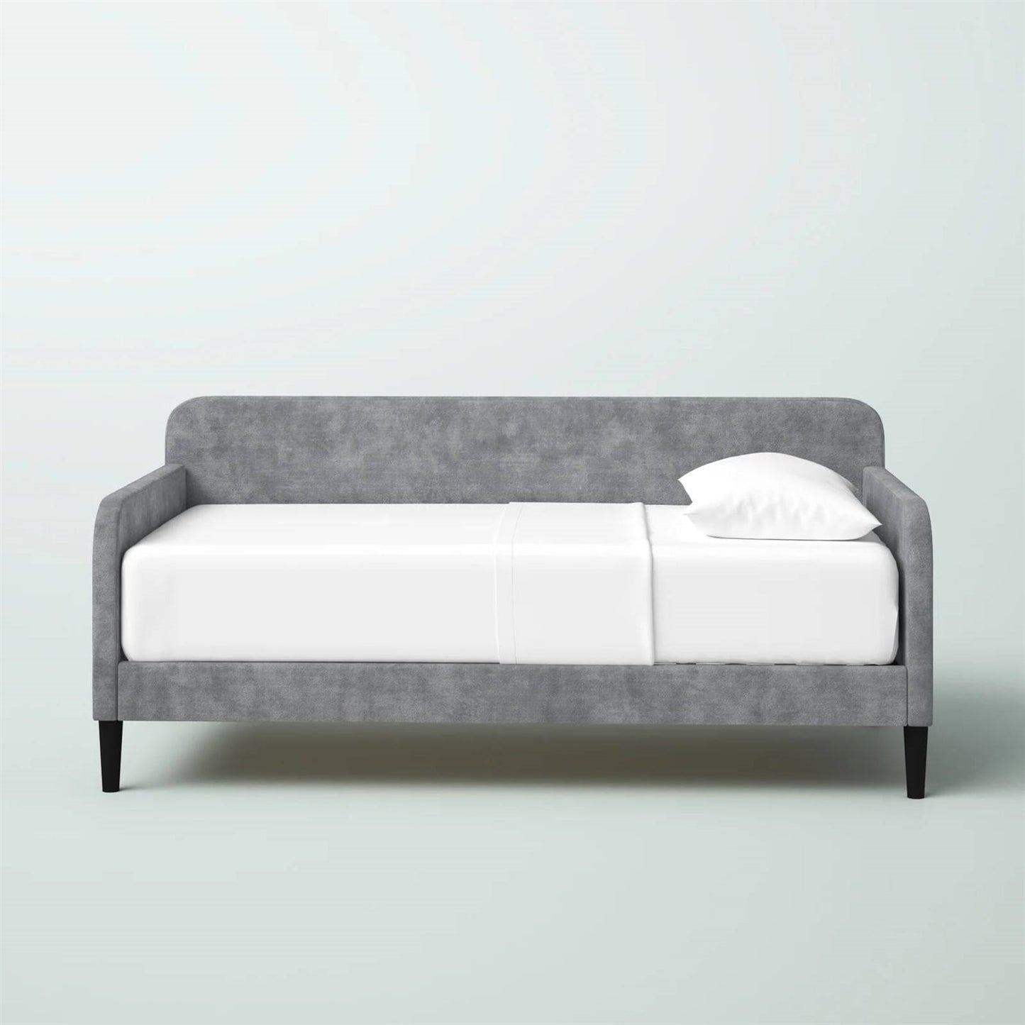Cama nido tapizada de terciopelo gris plateado, moderna, tamaño individual