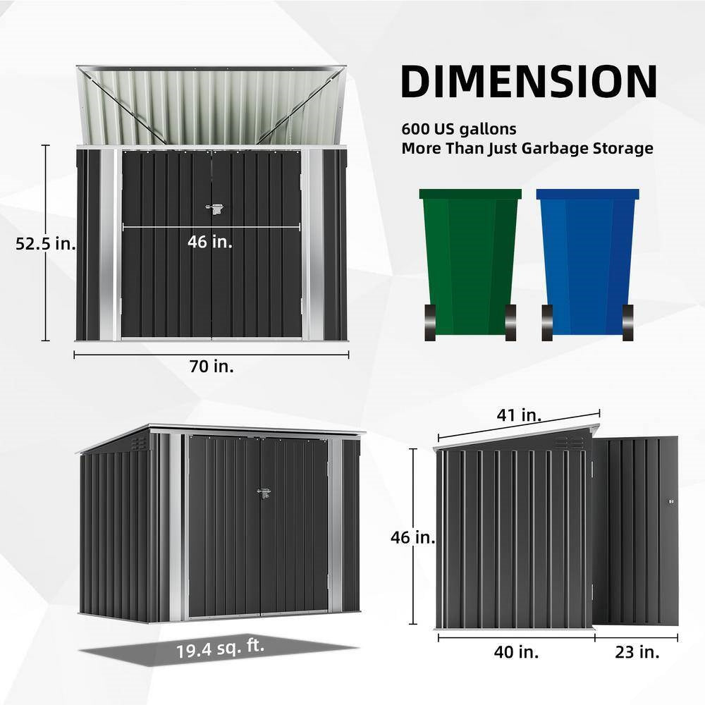 Cobertizo para botes de basura exterior de acero galvanizado negro - Capacidad para 2 cubos de basura